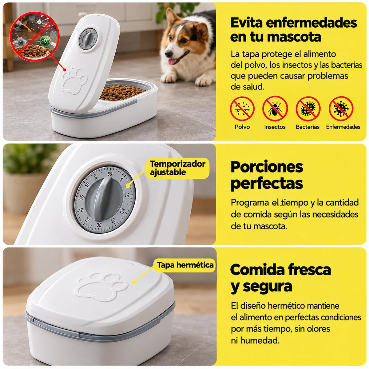 COMEDERO PARA MASCOTAS CON TEMPORIZADOR + CEPILLO A VAPOR RELAJANTE