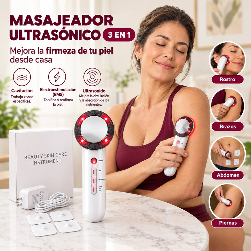 MASAJEADOR ULTRASÓNICO 3 EN 1 PARA ROSTRO Y CUERPO