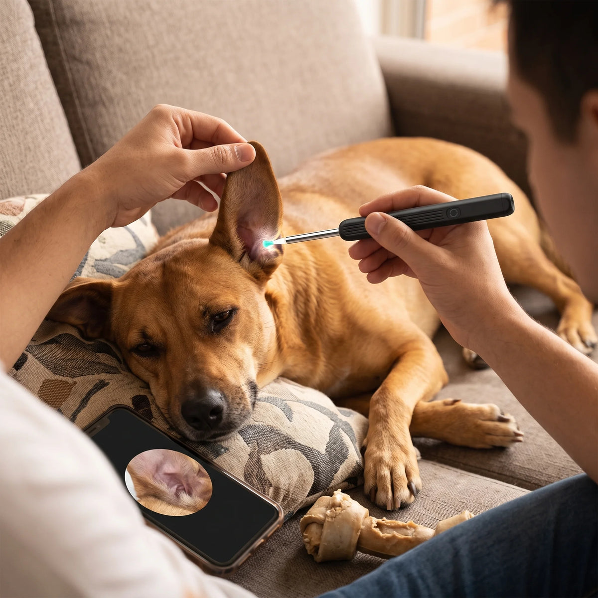 Person using ear cleaner on