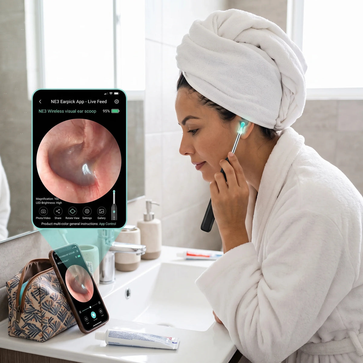 Woman holding ear cleaner device