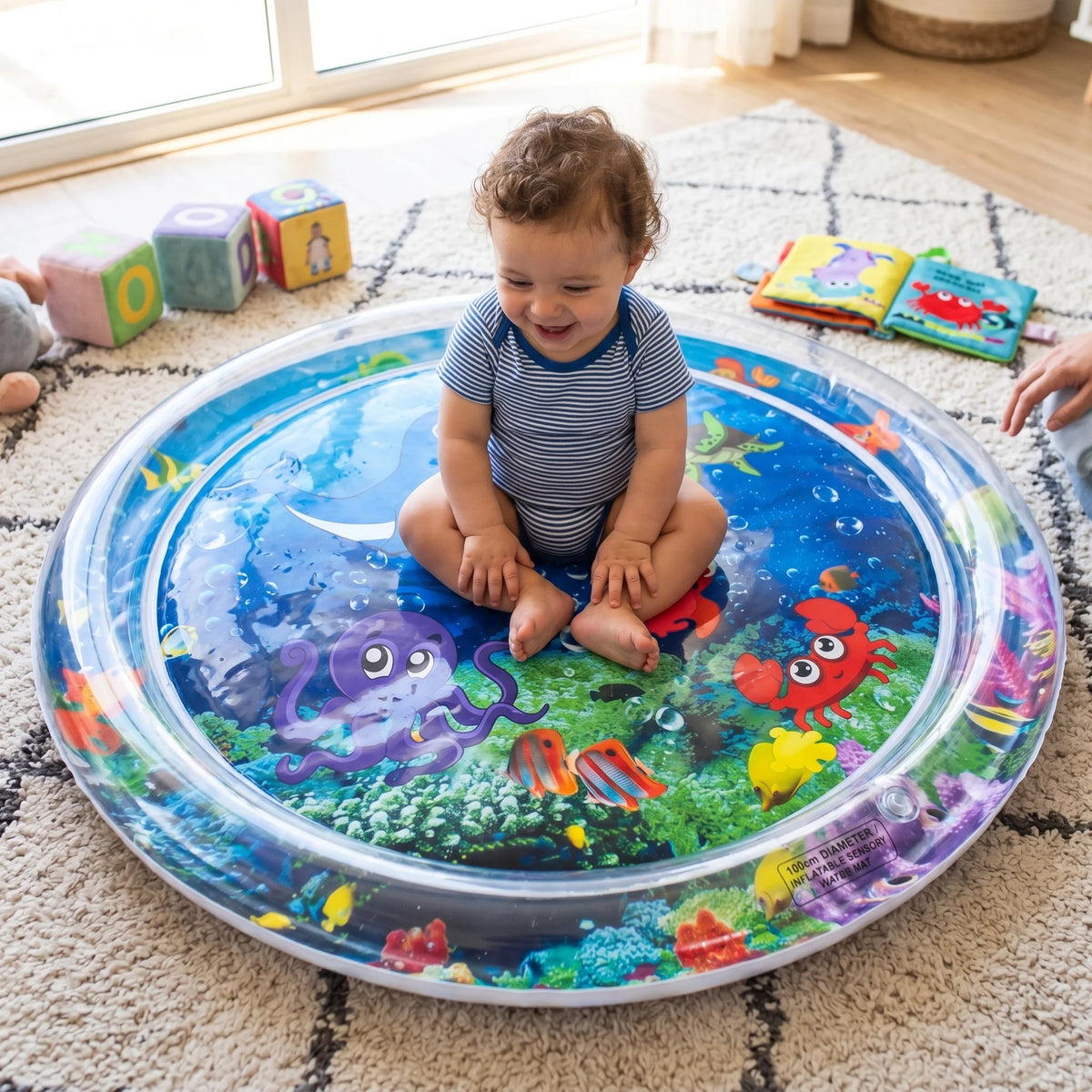 Bebe jugando en tapete sensorial de agua